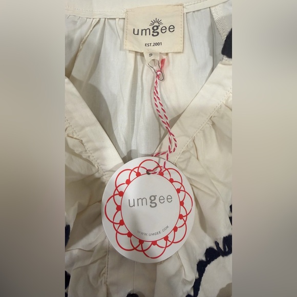 Umgee Cream Tiered V-Neck Dress with Navy Crotchet Trim - Picture 5 of 6